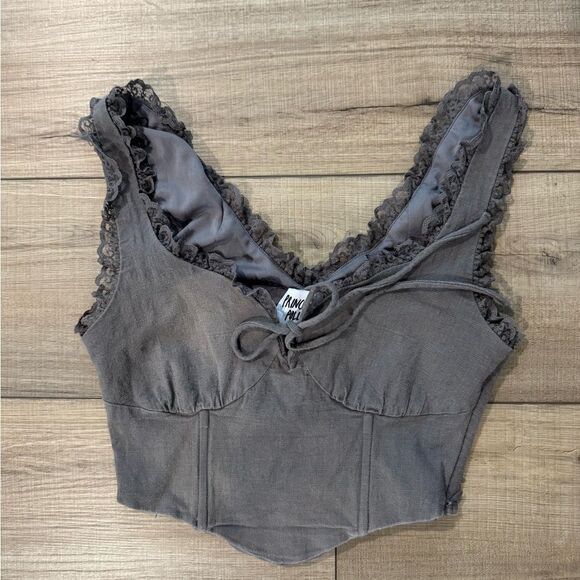 Princess Polly Scarlett tie front frill trim corset top in gray 4 women’s - Picture 2 of 3